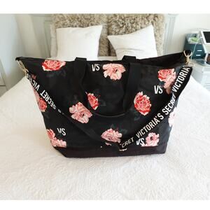 Victoria Secret Black Floral Cotton WEEKENDER Bag